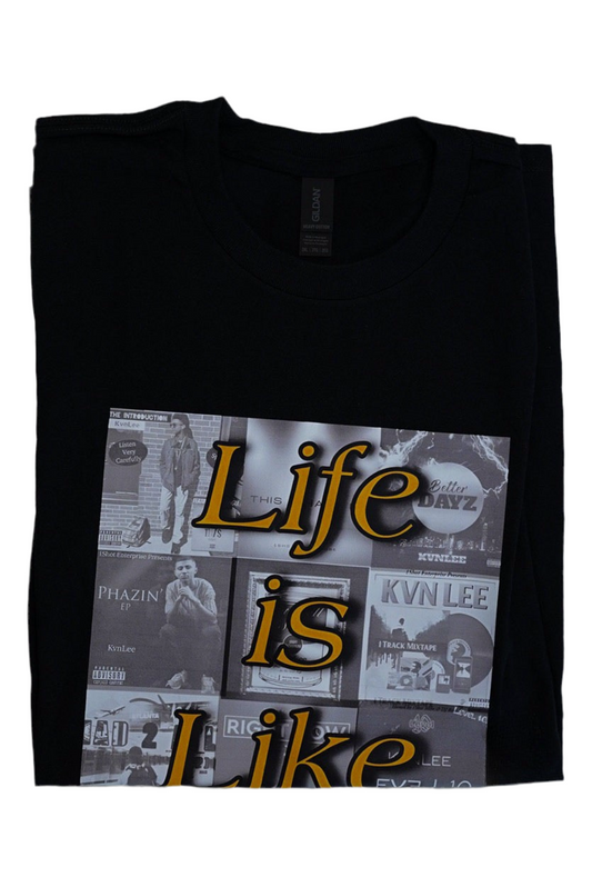 "Life Is Like" 7. Black and White Covers - Yellow Text - Black T-Shirt - 2XL